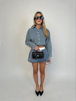 High Waisted Denim Mini Skort