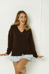 Gabby Espresso & Lace Trim Sweater Top