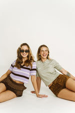 Lavender & Mocha Striped Sweater Top