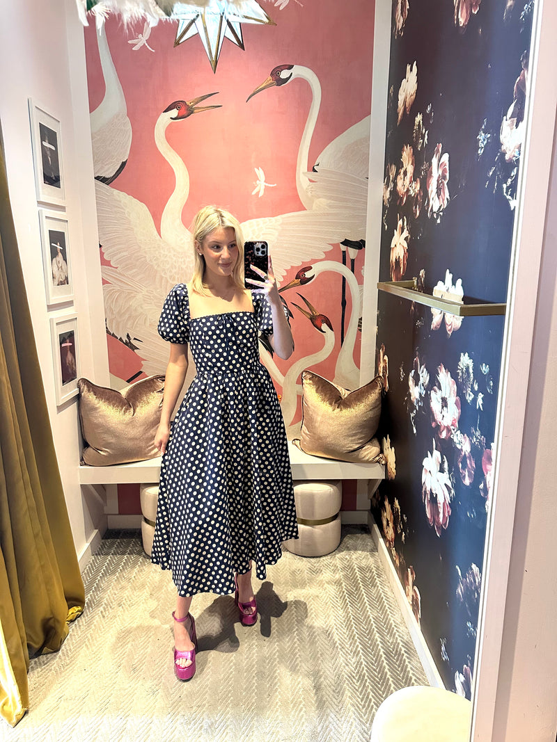 Navy Polka Dot Midi Dress