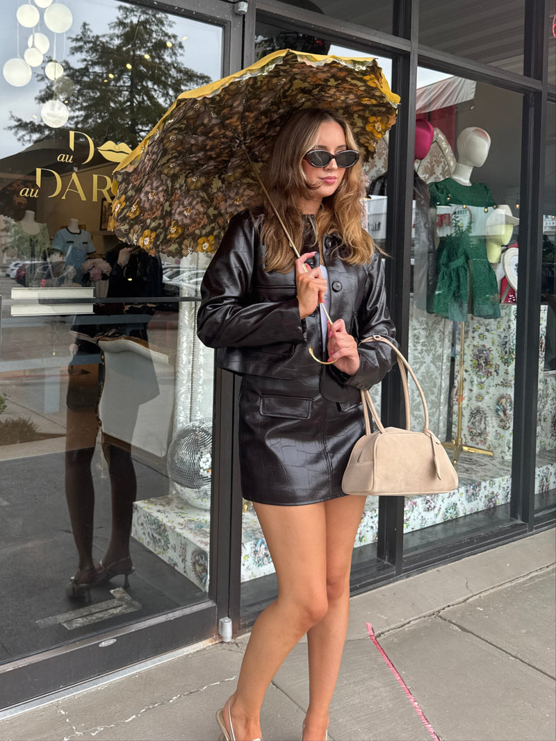 Espresso Croc Leather Set Skirt