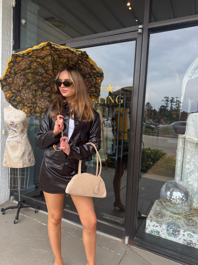 Espresso Croc Leather Set Jacket