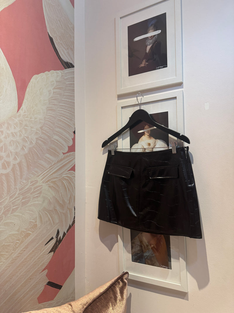 Espresso Croc Leather Set Skirt