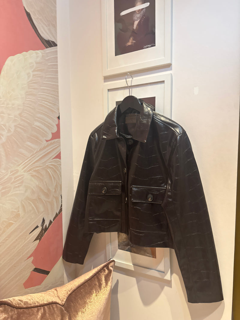 Espresso Croc Leather Set Jacket