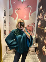 Emerald Floral Bell Sleeve Blouse