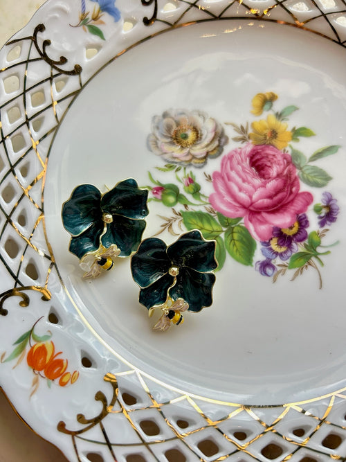 Blue Floral & Bee Earrings