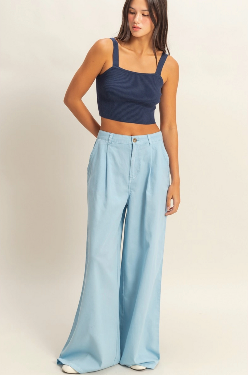Powder Blue Wide Leg Trousers
