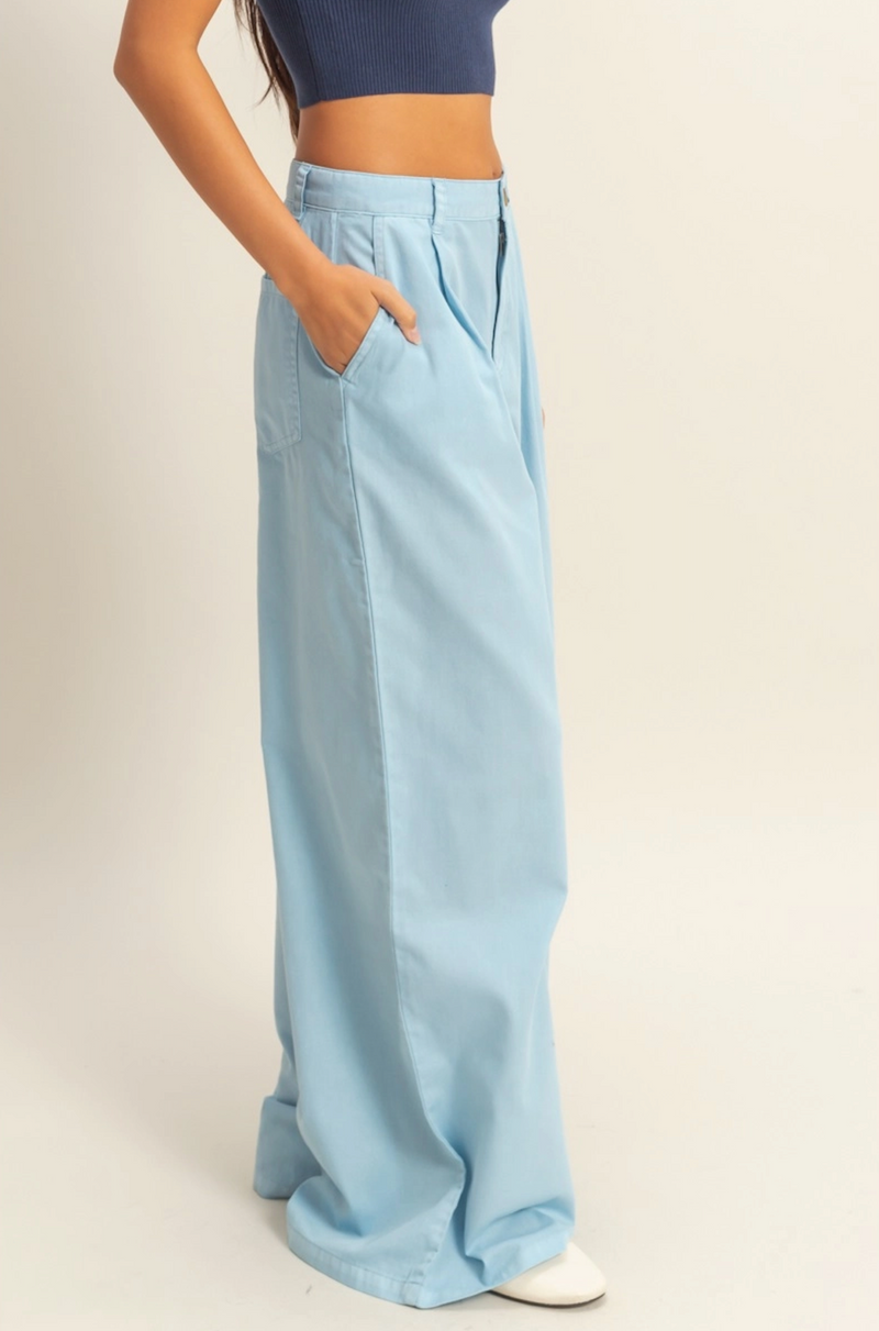 Powder Blue Wide Leg Trousers