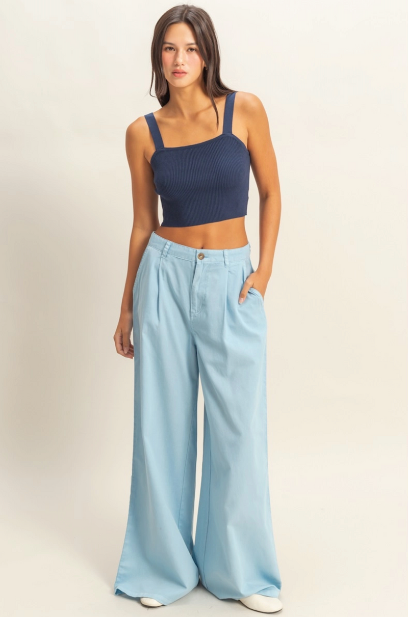Powder Blue Wide Leg Trousers