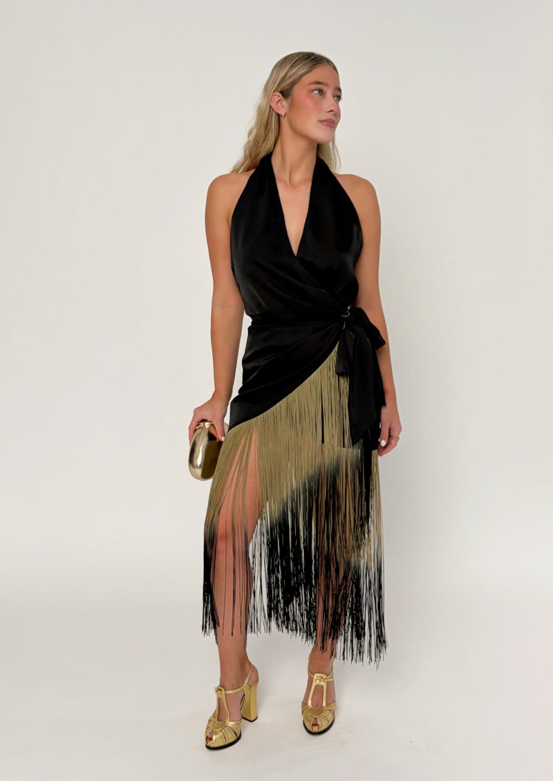 fringe halter dress Black Satin Ombre Small dista_id=browntaped:10881952481439