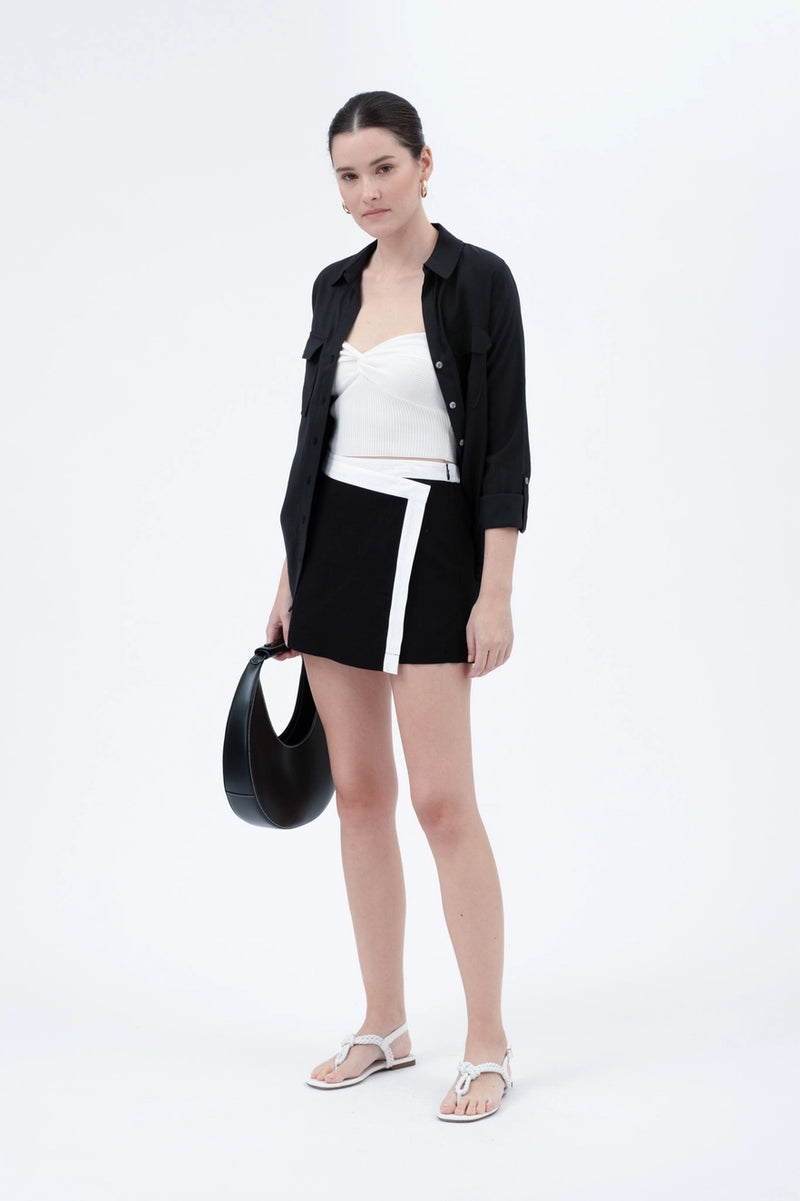 Black Contrast Wrap Skort