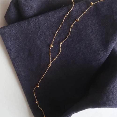 Gold Beaded Y Lariat Necklace