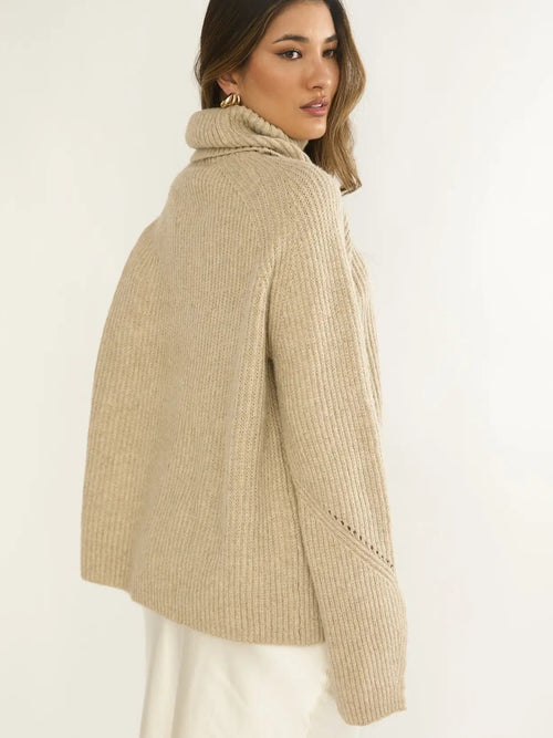 Taupe Turtleneck Chunky Sweater