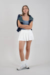 Pleated White Mini Skort