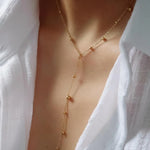 Gold Beaded Y Lariat Necklace