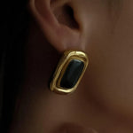 Black Rectangle Stud Earrings