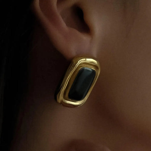 Black Rectangle Stud Earrings