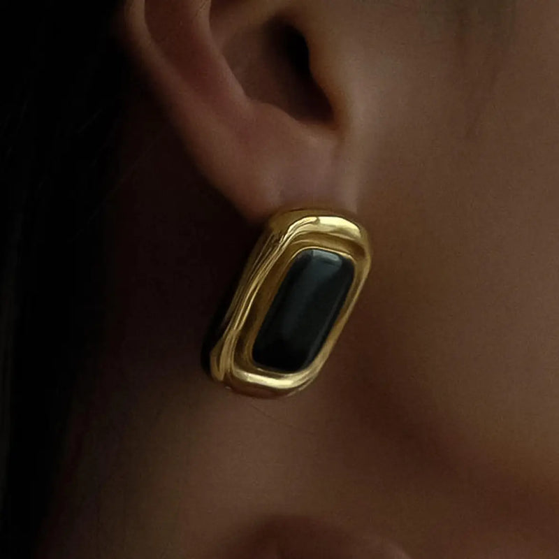 Black Rectangle Stud Earrings