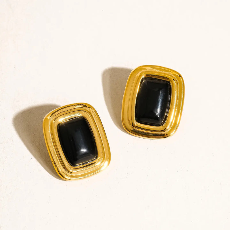 Black Rectangle Stud Earrings