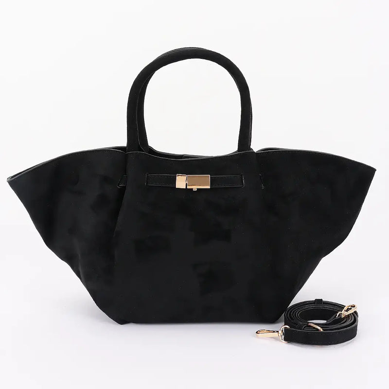 Gold Buckle Black Suede Purse