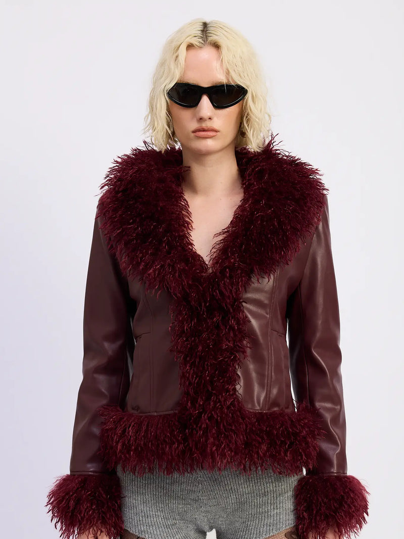 Leather & Fur Burgundy Jacket