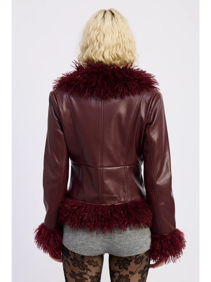 Leather & Fur Burgundy Jacket
