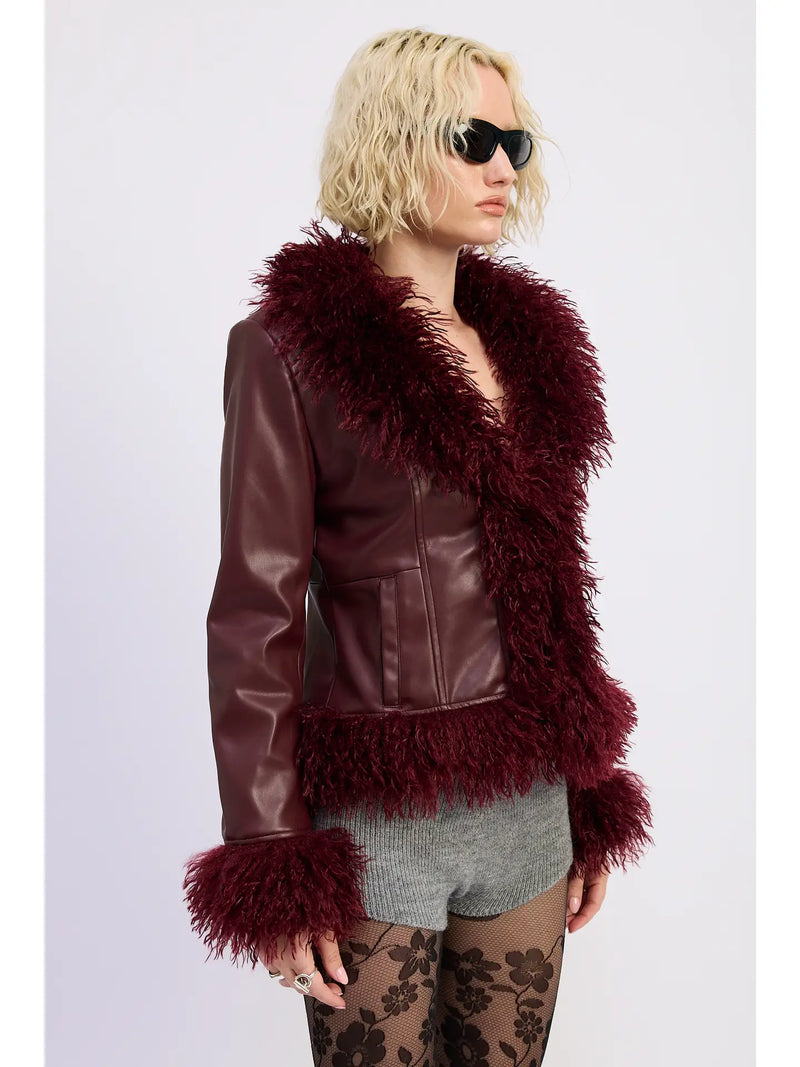 Leather & Fur Burgundy Jacket
