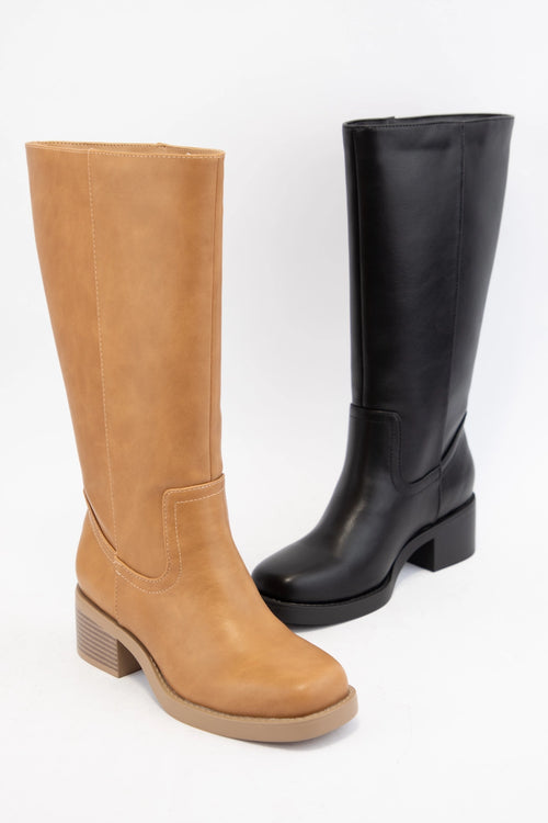 Camel Faux Leather Riding Boots