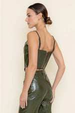 Olive Faux Leather Corset Top