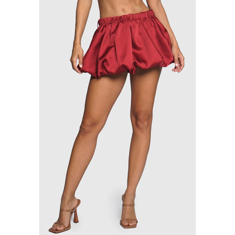 Burgundy Satin Mini Bubble Skirt