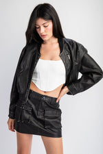 Black Faux Leather Zip Jacket