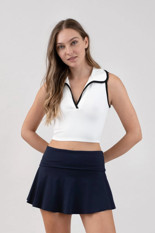 White Contrast Polo Top