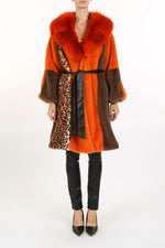 Multi Orange and Leopard Faux Fur Coat