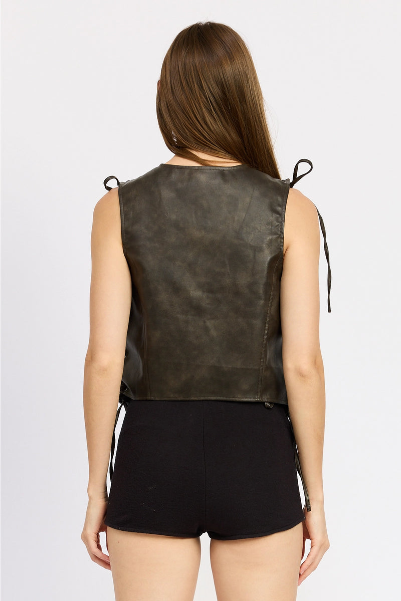 Mimi Brown Faux Leather Vest