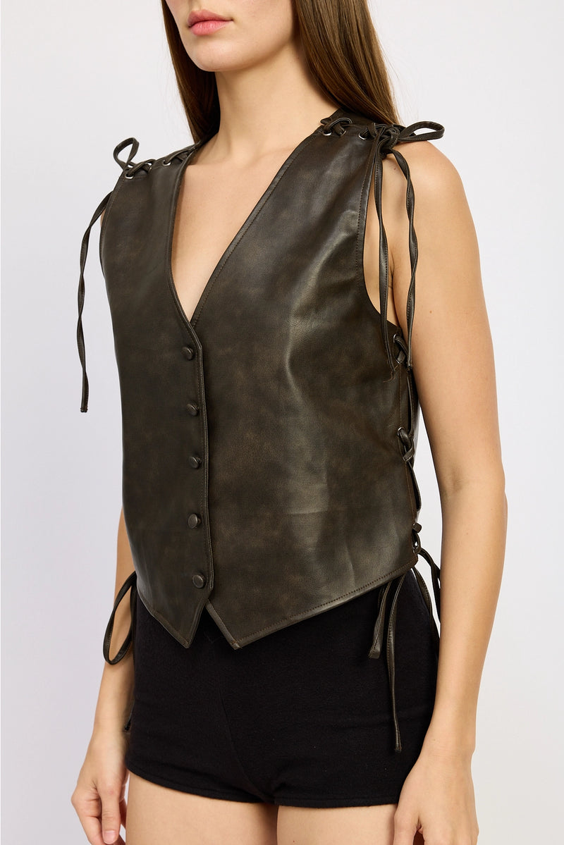 Mimi Brown Faux Leather Vest