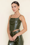 Olive Faux Leather Corset Top