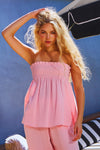 Pink Smocked Strapless Top