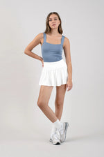 Pleated White Mini Skort