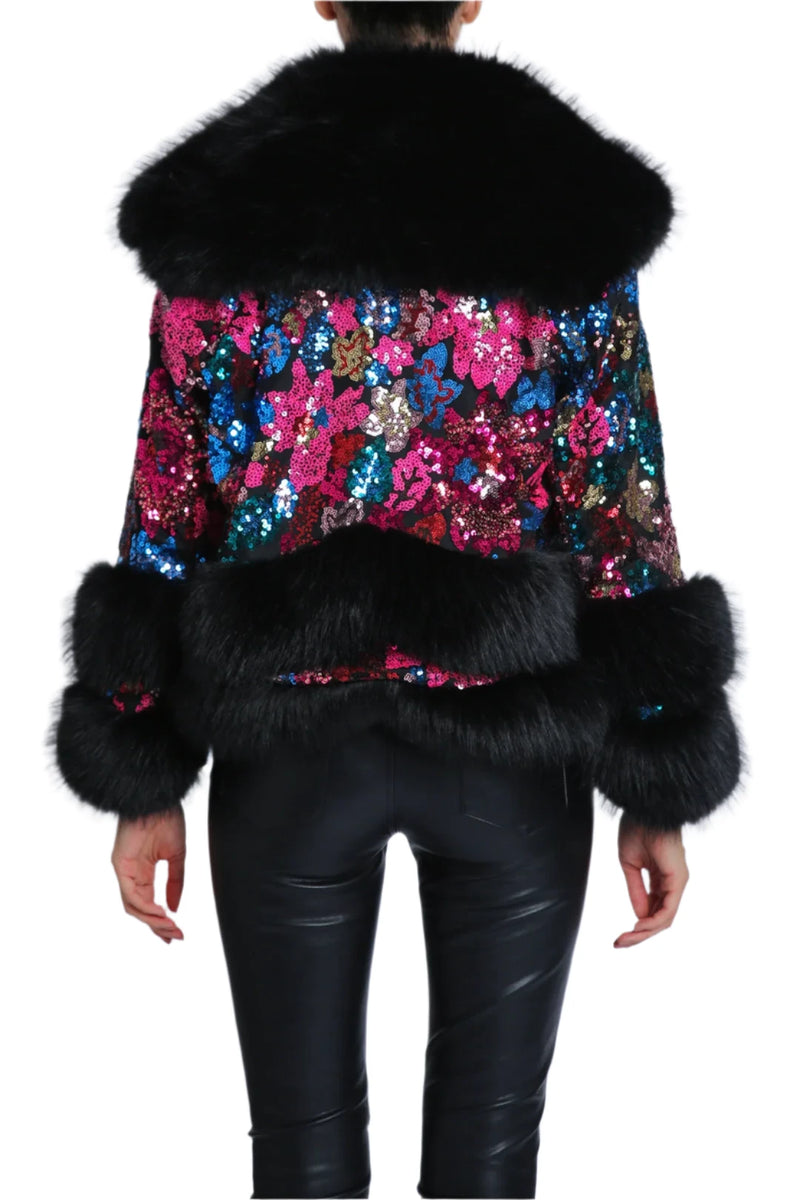 Sequin & Faux Fur Jacket