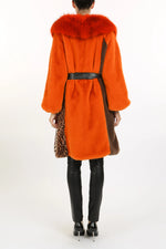 Multi Orange and Leopard Faux Fur Coat