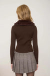 Chocolate Faux Fur Collar Cardigan