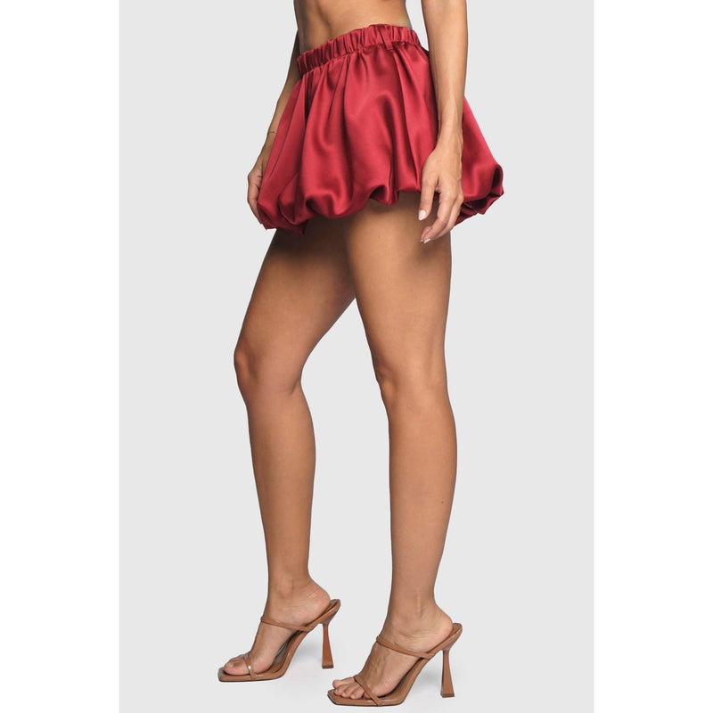 Burgundy Satin Mini Bubble Skirt