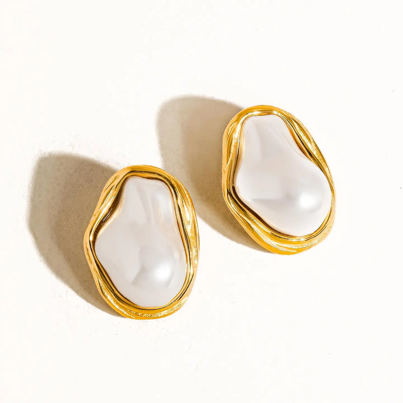 Large Abstract Pearl Stud Earrings