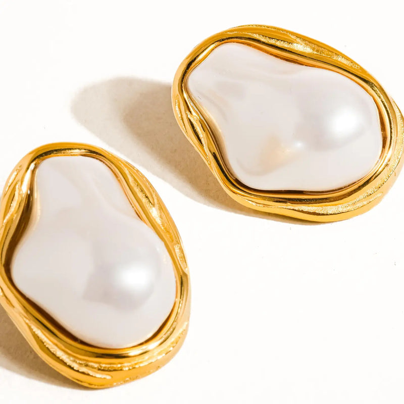 Large Abstract Pearl Stud Earrings