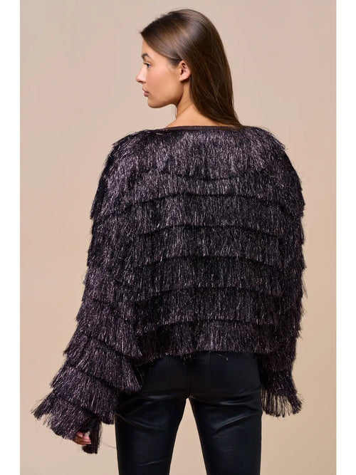 Espresso Brown Metallic Fringe Jacket