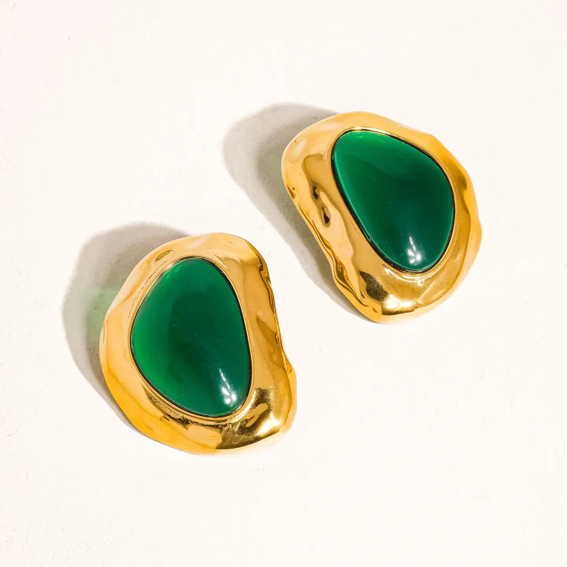 Large Green Stone Earrings