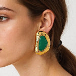 Large Green Stone Earrings