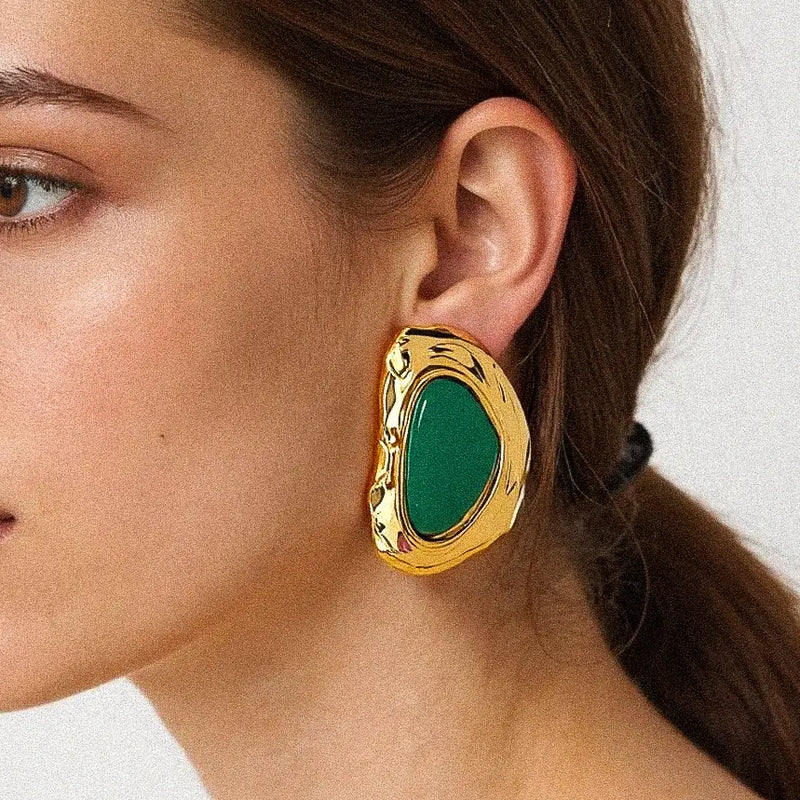 Large Green Stone Earrings