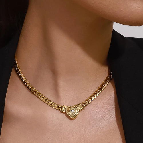 Gold Heart Pendant Chain Necklace