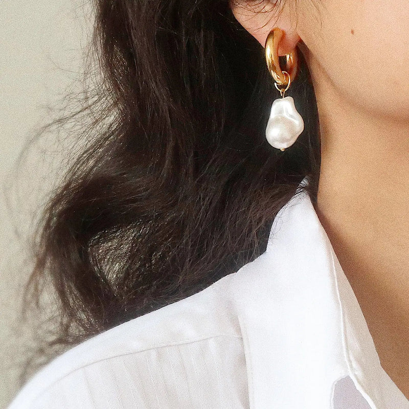 Gold Hoop & Pearl Drop Earrings